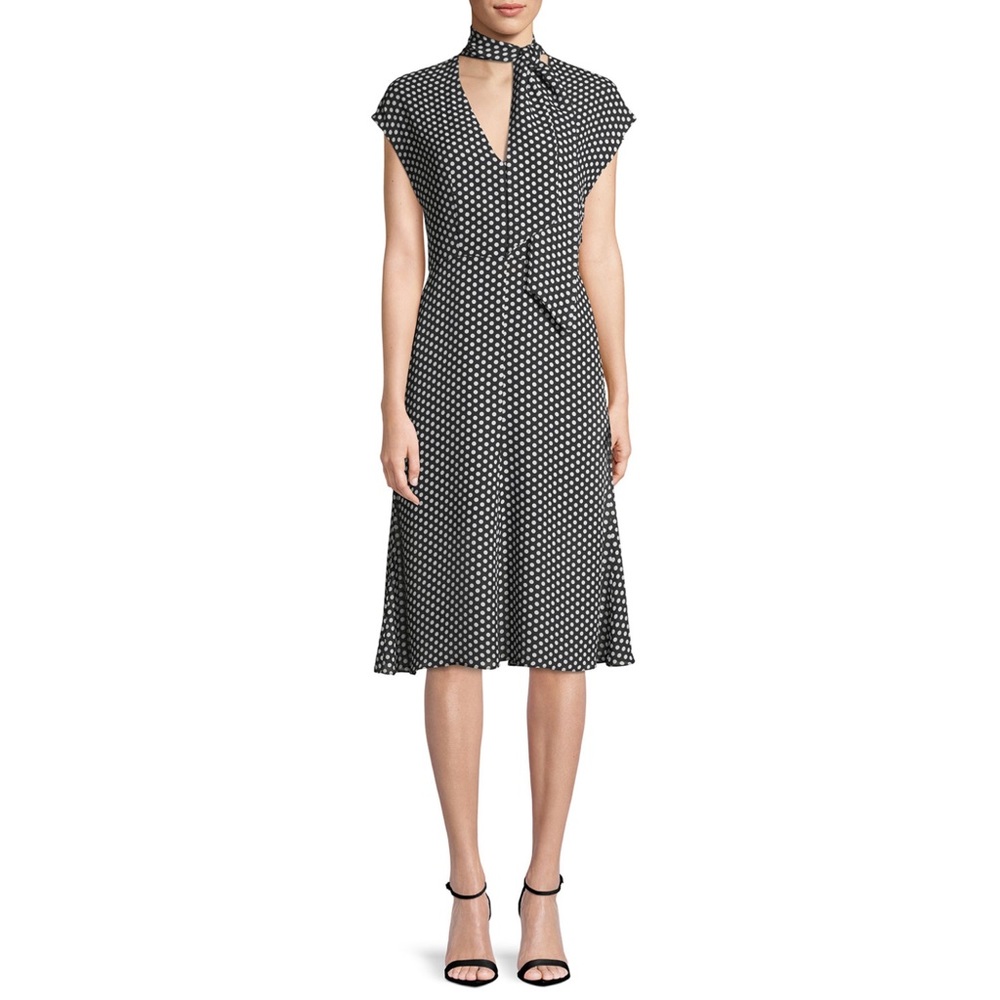 Milly | Gabby Polka Dot Silk Tie Neck Dress